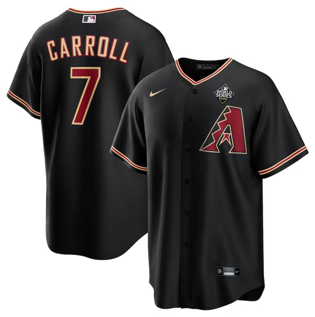 Mens Arizona Diamondbacks #7 Corbin Carroll Black 2023 World Series Cool Base Stitched Jersey Dzhi